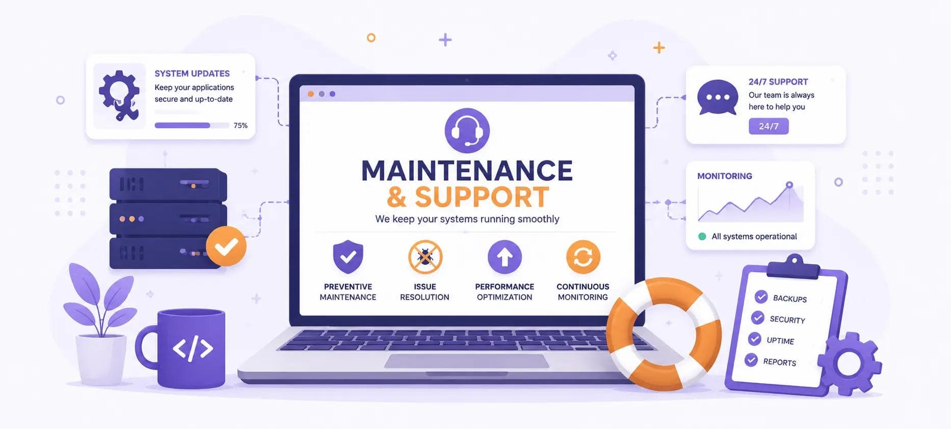 Illustration representing ongoing software maintenance and support services
